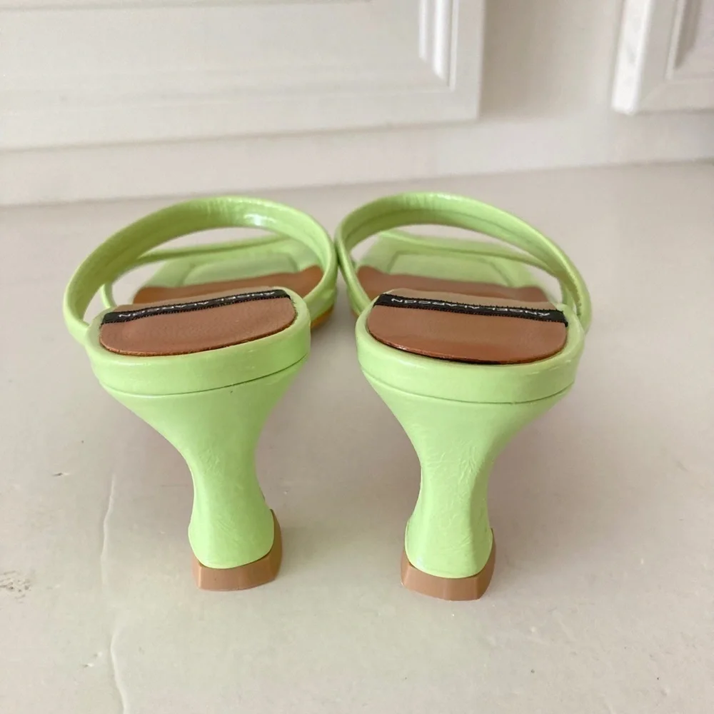 NWOT Angel Alarcon Anthropologie Square Toe Lime Green Leather Sandals
